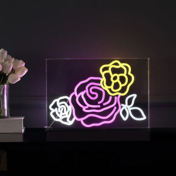 Crowd Of Roses Contemporary Glam Acrylic Box USB Operated LED Neon Light - JONATHAN Y
